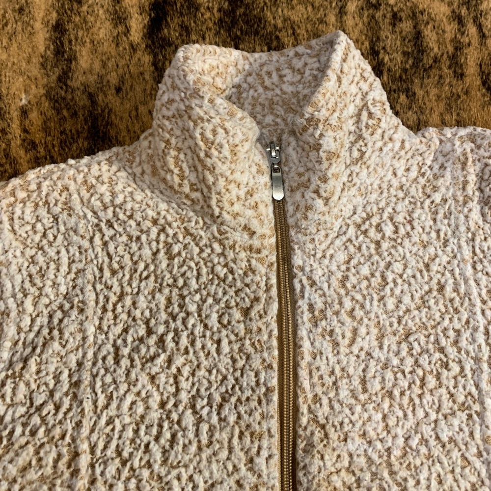 Jason Maxwell size Small brown and off white zip up hoodie with front pockets. - Picture 2 of 10